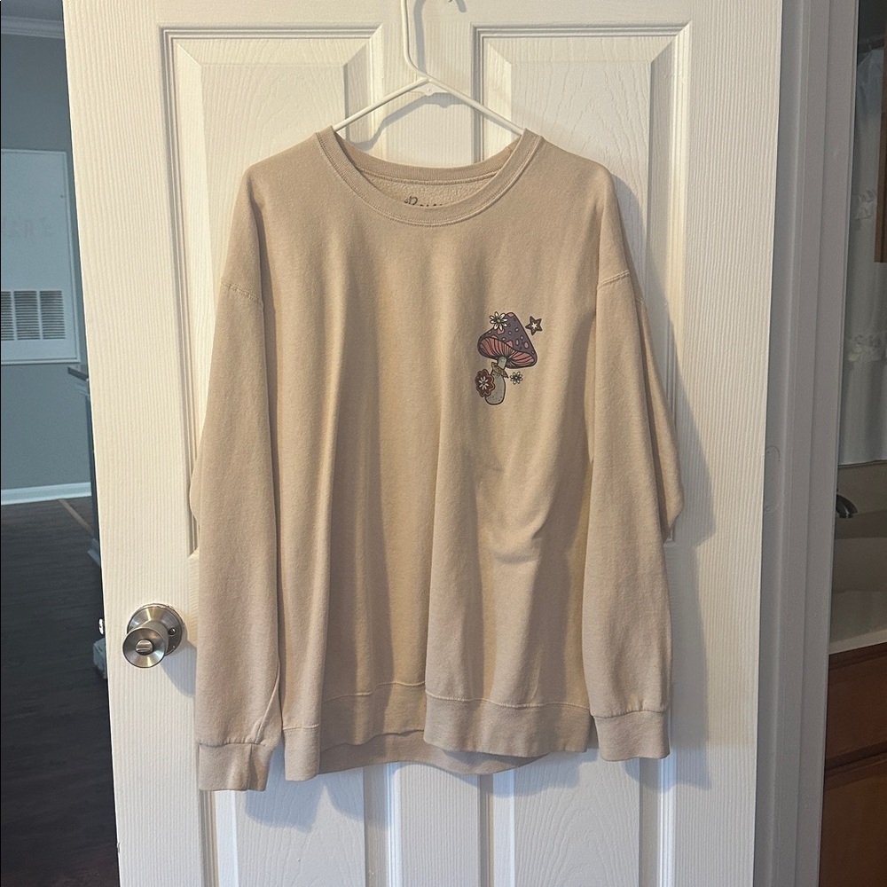 Beige Sweatshirt with Mushroom Embroidery